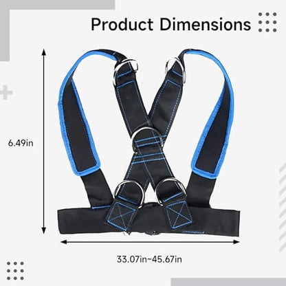 Workout Training Sled Harness, Resistance Vest with Y-Shape Strap, 33.1-45.7 in Waist, 62.5 in Towing Strap, Five D-Rings, for Strength and Core