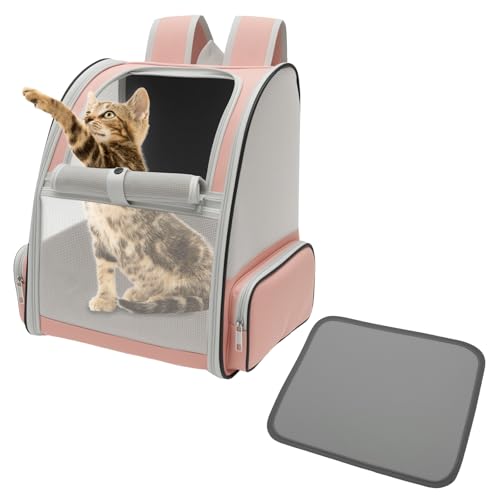 Cat Backpack Carrier, Pet Carrier for Small Dog Cat Puppy Kitten Bunny,Ventilated Mesh Design up to 15lbs, Foldable Animal Backpack Bag for Hiking Camping Travel (Pink) - color: Pink