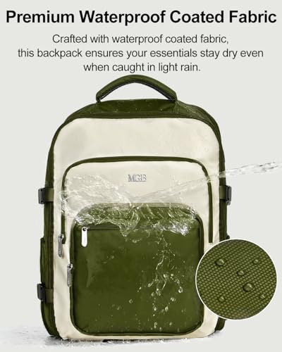 Travel Backpack for Women & Men, Carry On Personal Item Bag Flight Approved, Large Waterproof Laptop Backpack for Travel, Overnight, College & Commuting Green-Beige - color: Green/Beige