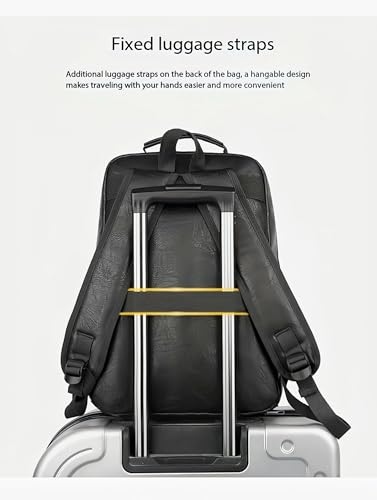 Unisex PU leather laptop bag work business bag hiking backpack leisure day bag university schoolbag (Large,Black 1) - color: Black 1
