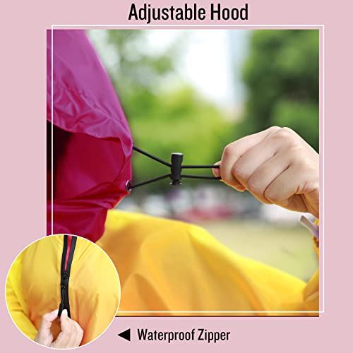 SaphiRose Unisex Rain Poncho Waterproof Raincoat Hooded for Adults Women with Pockets - color: Gradient Yellow-rose Red
