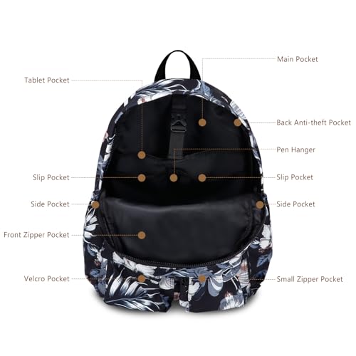 Women's Water-resistant Daypack Backpack, 15.6 Inch Laptop Compartment & Anti-Theft Pocket, Adjustable Padded Straps for Commuting, Travel, Work, College, Hawaii Flower - color: Hawaii Flower