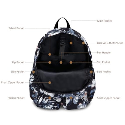 Women's Water-resistant Daypack Backpack, 15.6 Inch Laptop Compartment & Anti-Theft Pocket, Adjustable Padded Straps for Commuting, Travel, Work, College, Hawaii Flower - color: Hawaii Flower