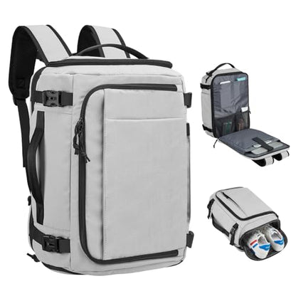 Carry On Travel Backpack with Shoe Compartment Flight Approved Laptop Backpack Expandable Work Business Backpack for Women Men Casual Daypack, Light Gray - color: Light Gray, style: A