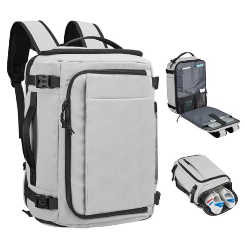 Carry On Travel Backpack with Shoe Compartment Flight Approved Laptop Backpack Expandable Work Business Backpack for Women Men Casual Daypack, Light Gray - color: Light Gray, style: A