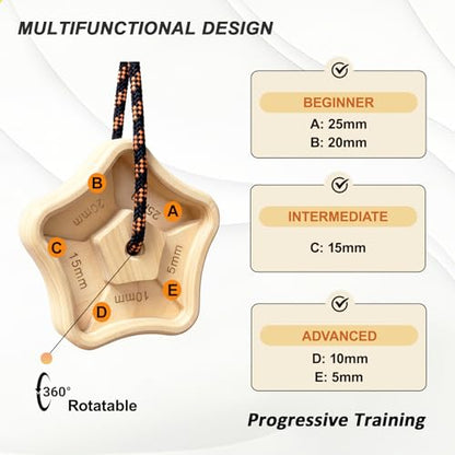 Portable Hangboard - 2 Pack Wooden Pentagram Rock Climbing Fingerboard, Lightweight with 5 Multi-depth Pockets, Finger Strength, Arm Workout, Lifting & Pull-up Training