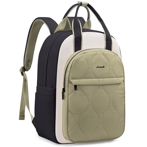 LOVEVOOK Laptop Backpack for Women, College Travel Backpack Puffer Womens Backpack for 15.6 Inch Laptop, Computer Water-Resistant Quilted Casual Daypack, Green - color: Black - Beige - Olive Green(puffer), size: 15.6 Inch