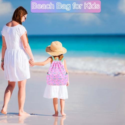 RHCPFOVR Drawstring Backpack for Kids - Rainbow Bags for Girls Mini Gym Dance Beach Swim Travel Bag With Two Water Bottle Holder - color: Rainbow