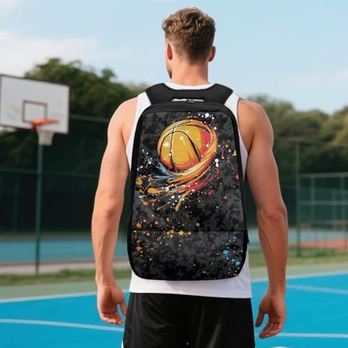 18.5in Basketball Backpack Basketball Bag with Shoe Compartment & Ball Holder, Waterproof Bag for Soccer Volleyball - color: Camouflage Basketball Print