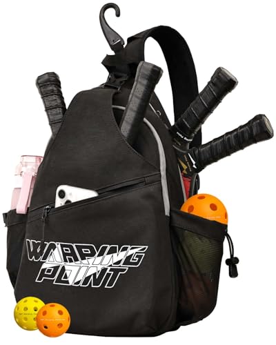 Warping Point Pickleball Bag, Adjustable Large Capacity Pickleball Crossbody Backpack for Women Men, Sling Padel Bag Hold 2 to 4 Paddles with Multiple Compartments, Wet & Safety Pocket Fence Hook - color: Pickleball Bag - Black