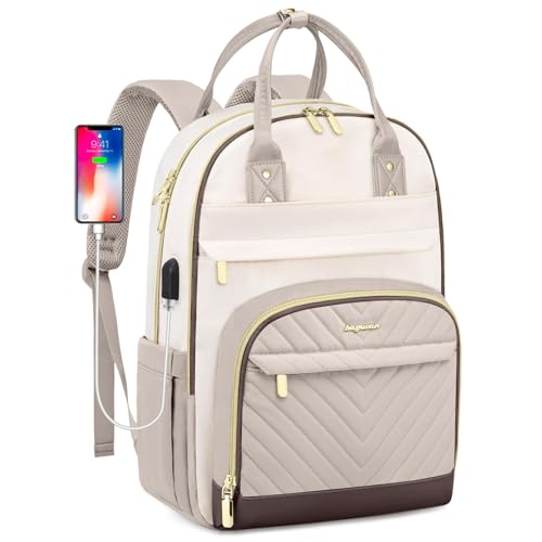 Laptop Backpack for Women Work Bag - 15.6 inch Travel Backpack Purse with USB Charger College Bookbag Waterproof Cute Casual Daypack Fashion Business Computer Backpacks for Teacher Nurse Beige Nude - color: 53-beige Nude, size: 15.6 Inch