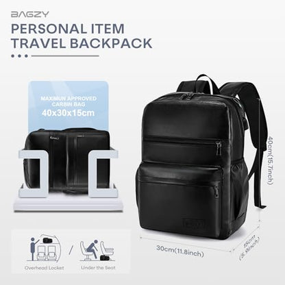 15.6 Inch PU Leather Laptop Backpack, Water Resistant 20L Anti-Theft Travel Personal Item Bag for Work College Nurse Teacher, Under Seat Flight Approved Carry-on Luggage 40x30x15CM Coffee - color: Coffee