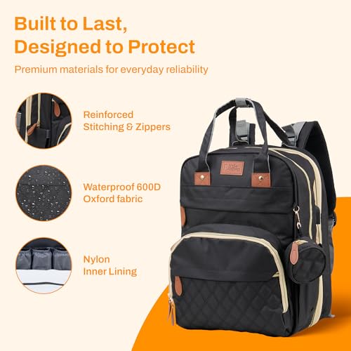 Diaper Bag Backpack with Changing Station – Large Baby Diaper Bag with 19 Pockets, USB Port, Waterproof, Insulated Bottle Holders, Stroller Straps – Travel Maternity Bag – Black - color: Black