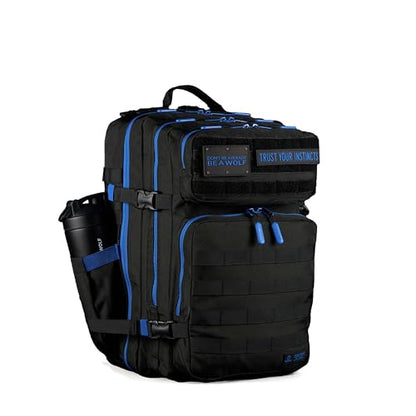WOLFpak 45L Athletic Gym Backpack (Blue Wolf) Durable 1000D Waterproof Oxford Material w/MOLLE Webbing, Laptop Pocket & Dual Cup Holders, Durable Everyday Gym Backpack - color: Blue Wolf