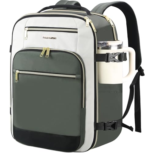 EMPSIGN 40L Travel Backpack for Women & Men, Airline Approved Carry On Backpack, TSA Personal Item Bag Waterproof, Overnight Weekender Essentials Backpacks for Business fits 17" Laptop, Army Green - color: Beige/Army Green/Black