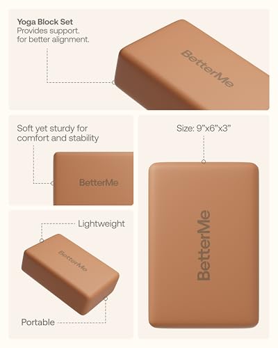 BetterMe Yoga Blocks Set of 2 – High Density Foam Yoga Blocks for Stretching, Pilates & Workouts – Lightweight Non-Slip Exercise Blocks for Flexibility & Balance - color: Mocha