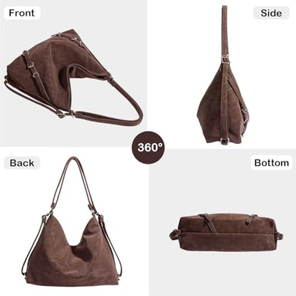 3-Way Convertible Hobo Bag for Women, Soft Shoulder Backpack, Casual Daily Tote Purse with Adjustable Strap - color: Coffee