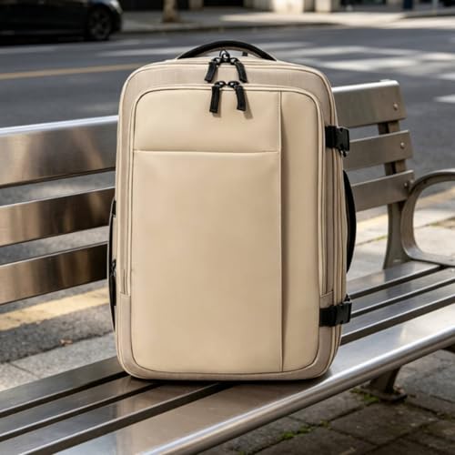 Qianly Travel Backpack with Shoe Compartment Multipurpose Sports Backpack with Separate Shoe Pocket Tear-Resistant for Weekend Trip, Beige, Khaki