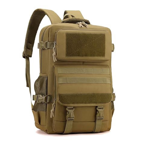 Khaki 35L Tactical Backpack, Military Molle Hiking Backpack for Men Women, Water Resistant Travel Rucksack Fits 16 Inch Laptop for Commuting Camping Trekking - color: Camo Backpack Single Pack 4