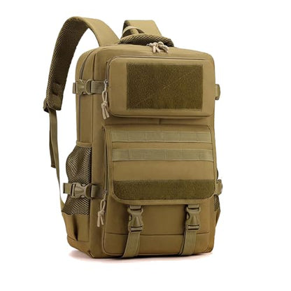 Khaki 35L Tactical Backpack, Military Molle Hiking Backpack for Men Women, Water Resistant Travel Rucksack Fits 16 Inch Laptop for Commuting Camping Trekking - color: Camo Backpack Single Pack 4