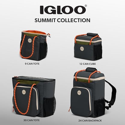 Igloo Soft Cooler Bag | Summit Series | Insulated Cooler Tote | Backpack Cooler - color: Tactical Gray 24 Can