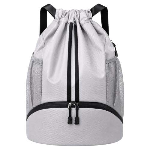JELUTAR Drawstring Backpack Gym Bag with Shoes Pocket, Grey Black - color: Grey Black, size: Large
