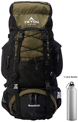 TETON 55L Scout Internal Frame Backpack for Hiking, Camping, Backpacking, Rain Cover Included - color: Hunter Green, size: 55L