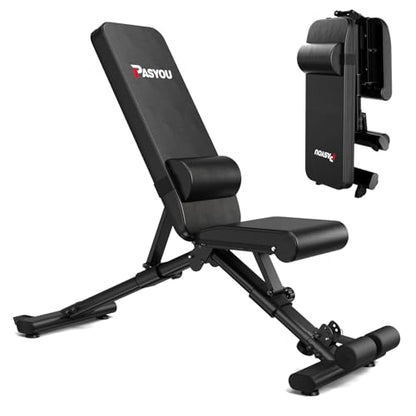 PASYOU Adjustable Weight Bench, 880 lb Capacity - Weight Bench Foldable, Incline Decline Flat Press Bench, with Lumbar Support, Compact Weight Benches for Home Gym, Suitable for Small Spaces