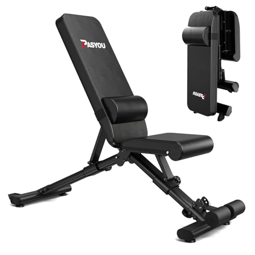 PASYOU Adjustable Weight Bench, 880 lb Capacity - Weight Bench Foldable, Incline Decline Flat Press Bench, with Lumbar Support, Compact Weight Benches for Home Gym, Suitable for Small Spaces