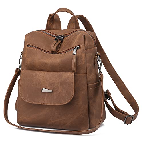 Backpack Purse for Women, Women Backpack Purse Small Leather Waterproof Anti-theft Shoulder Bags Handbags Ladies - color: Caramel