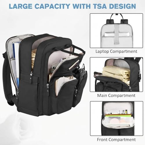 Mancro Travel Backpack for Women with TSA Laptop Compartment, 15.6 Inch Laptop Backpack with Dry-Wet Pocket, Fashion Casual Travel Computer Backpack for Women, Black - color: Black
