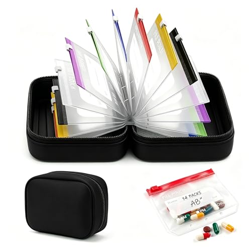Pill Pouches for Travel, Waterproof Pill Organizer Set Travel Medicine Organizer with 14Pcs Pouches, Reusable Leak-Proof Weekly Pill Storage Case