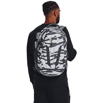 Under Armour Unisex Hustle 5.0 Backpack - color: (019) Pitch Gray / / Metallic Champagne Gold