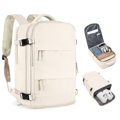coofay Beige Travel Backpack For Women Men Airline Approved Personal Item Carry On Flight Approved Waterproof Backpack For Traveling On Airplane Weekender Travel Bag - color: A-beige, size: Medium