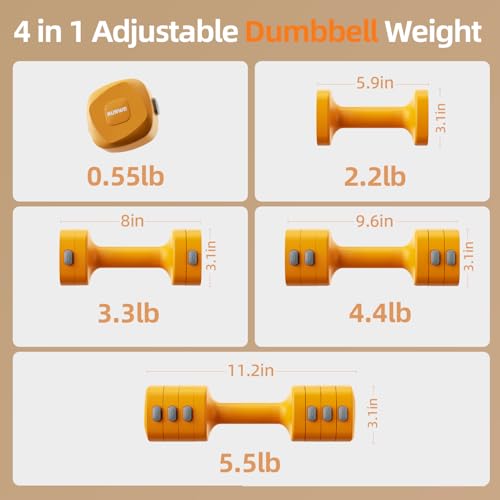 Lightweight Adjustable Dumbbell Kettlebell Set - 4 in 1 Free Weight Set with Kettlebell Grip Converter, Each 2.2 3.3 4.4 5.5lb Quick Change Weight Women Dumbbell Set for Small Spaces Home Gym - color: Adjustable Kettlebell Orange