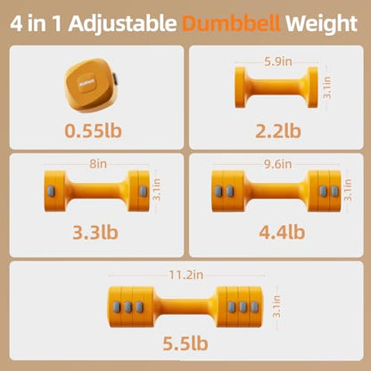 Lightweight Adjustable Dumbbell Kettlebell Set - 4 in 1 Free Weight Set with Kettlebell Grip Converter, Each 2.2 3.3 4.4 5.5lb Quick Change Weight Women Dumbbell Set for Small Spaces Home Gym - color: Adjustable Kettlebell Orange