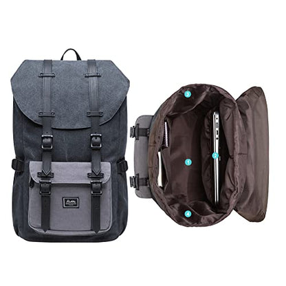 KAUKKO Laptop Outdoor Backpack Traveling Daypack Hiking Rucksack Large Capacity Bag Fits 15.6" (E5-1BG) - color: E5-1canvas Blackgrey