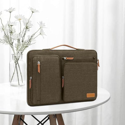 MOSISO 360 Protective Laptop Case 15 inch, 15 inch Laptop Sleeve Compatible with MacBook Air M5 M4 M3 M2 2026-2023, Dell XPS Plus, Side Open Carrying Case with 4 Zipper Pockets&Handle, Carob Brown - color: Carob Brown, size: 15 inch