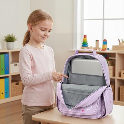 mibasies Girls Backpacks Ages 5-8: Quilted Backpack for Kids - Cute 15 Inches Bookbag for Kindergarten Elementary School Bow Purple - color: Bow Purple, style: Kids-15"h
