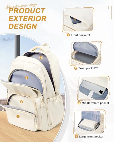 School Backpack for Girls, High Elementary School Laptop Backpack College Student Women Bookbag, Mochilas Escolares para Niñas, Teens Girls Bookbag Casual Daypack, Beige - color: B-beige