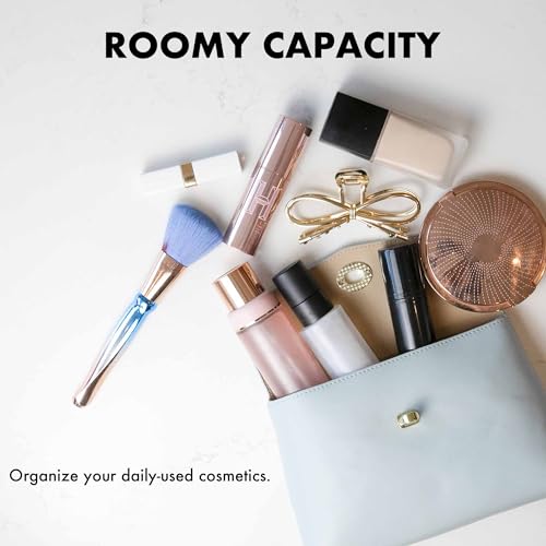 Cosmetic Bag Travel Makeup Pouch Travel Organizer, Zipper Pouch Bags for Women Vegan Leather (No Text, Blue) - color: Blue