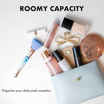 Cosmetic Bag Travel Makeup Pouch Travel Organizer, Zipper Pouch Bags for Women Vegan Leather (No Text, Blue) - color: Blue