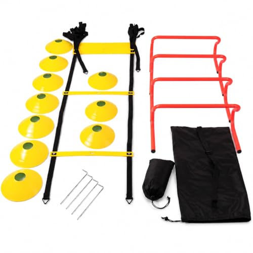 Agility Ladder Speed Training Kit, Soccer Training Equipment Set, PP Rung Agility Ladder Synthetic Disc Cones with Storage Bag