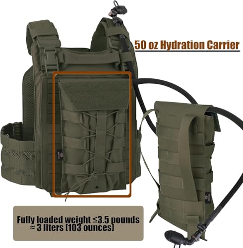 PETAC GEAR 1.5L / 3L Tactical Hydration Pack，Molle Carrier Pouch for 50 oz /100 oz Hydration Bladder Daypack Water Backpack. - color: RG, size: 1.5L combination set