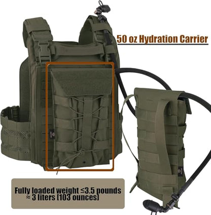 PETAC GEAR 1.5L / 3L Tactical Hydration Pack，Molle Carrier Pouch for 50 oz /100 oz Hydration Bladder Daypack Water Backpack. - color: RG, size: 1.5L combination set