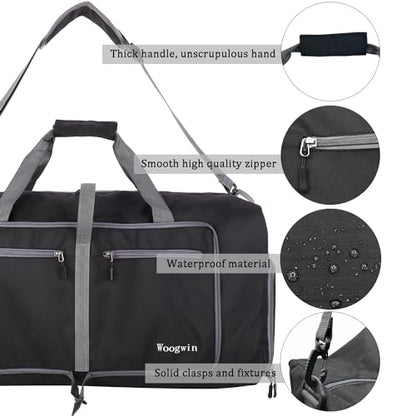Woogwin Travel Duffel Bag Large Foldable Waterproof Overnight Bag for Beach Swim Bags Pool Sports Gym - color: 60L SnowBlack
