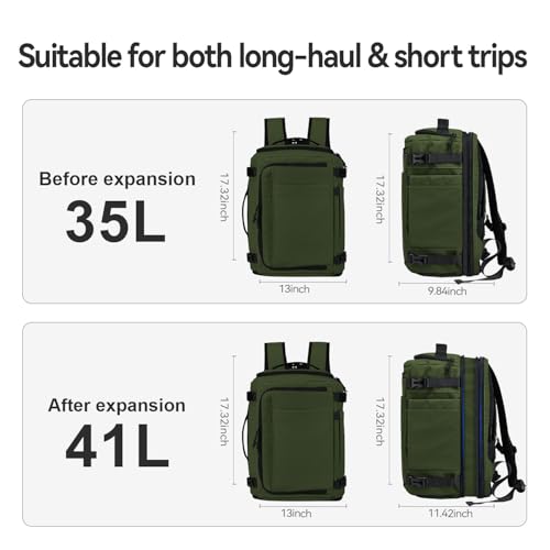 Carry On Travel Backpack with Shoe Compartment Flight Approved Laptop Backpack Expandable Work Business Backpack for Women Men Casual Daypack, Dark Green - color: Dark Green, style: A