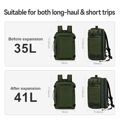 Carry On Travel Backpack with Shoe Compartment Flight Approved Laptop Backpack Expandable Work Business Backpack for Women Men Casual Daypack, Dark Green - color: Dark Green, style: A
