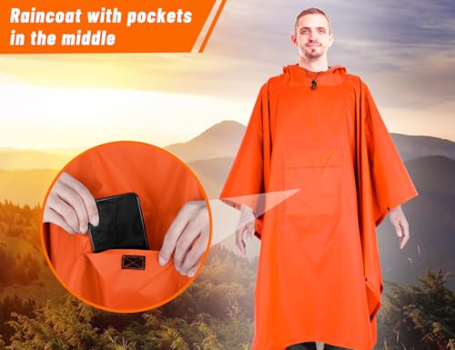 TOMSHOO Multifunctional Raincoat with Hood Hiking Cycling Rain Cover Lightweight Poncho Rain Coat Outdoor Camping Tent Mat - color: Orange