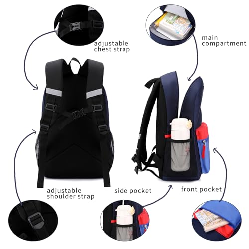 Backpack Set for Girls Boy Kids Backpack with Lunch Box for Elementary Primary Kindergarten School Bag (Navy Blue Set, Large) - color: Navy Blue